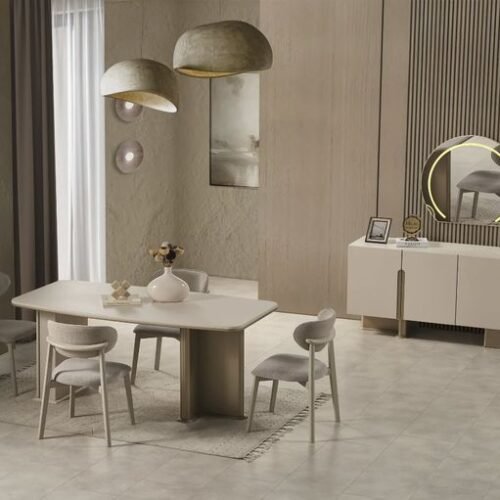 Beige Contemporary Dining Set with Buffet