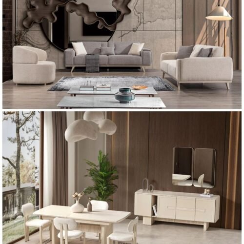 Beige Minimal Dining Set with Buffet