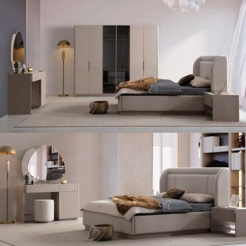 Modern Beige Upholstered Bedroom Set