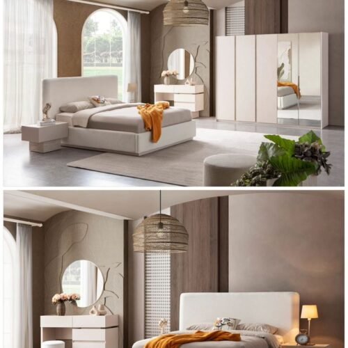 Minimal Beige & Natural Wood Bedroom Set