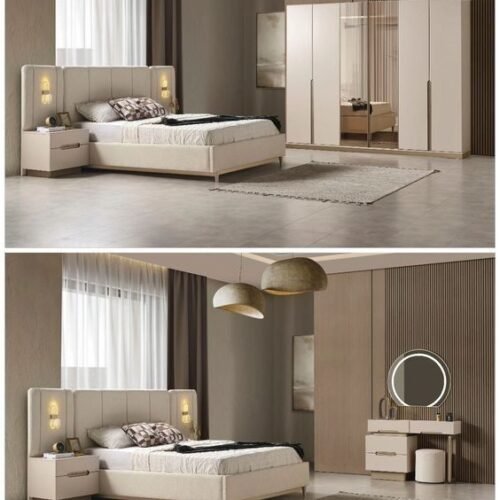 Modern Beige & Wood Accent Bedroom Set