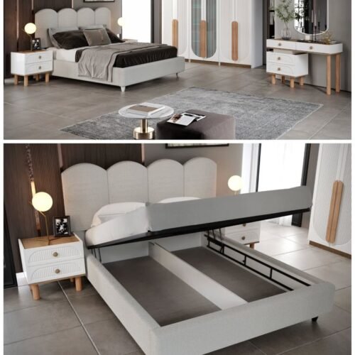 Modern Beige Bedroom Set with Storage Bed