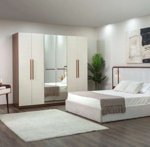 Modern Beige & Walnut Bedroom Set