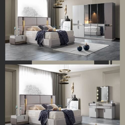 Modern Gray & Beige Bedroom Set