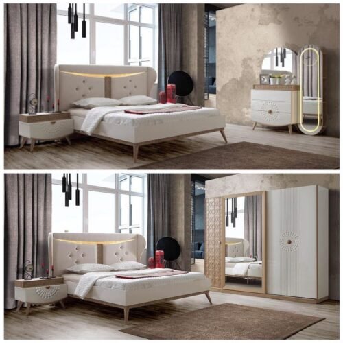 Modern White & Wood Bedroom Set