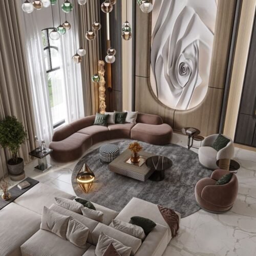Elegant Curved Velvet Living Room Set