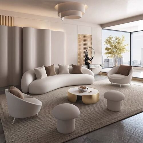 Modern Curved Cream Living Room Set