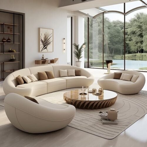 Elegant Beige Curved Living Room Set
