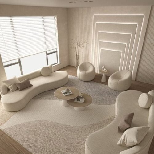 Modern Beige Curved Living Room Set