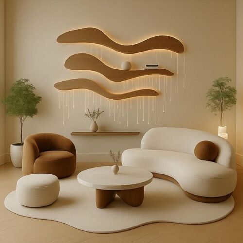 Minimalist Beige & Brown Living Room Set