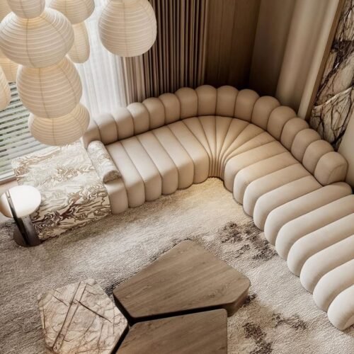 Luxury Beige Channel-Tufted Corner Sofa