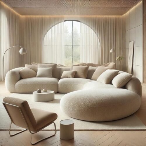 Modern Cream Curved Sectional Sofa
