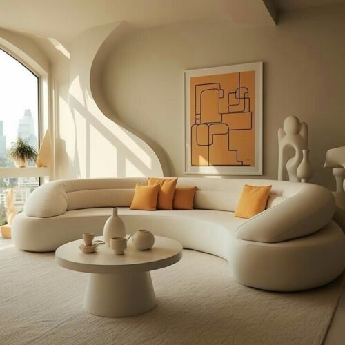 Modern Curved Cream Sofa