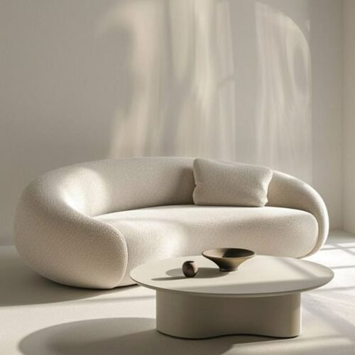 Minimalist Curved Cream Sofa